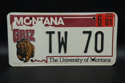 Montana License Plate University of Montana GRIZ Football # TW 70