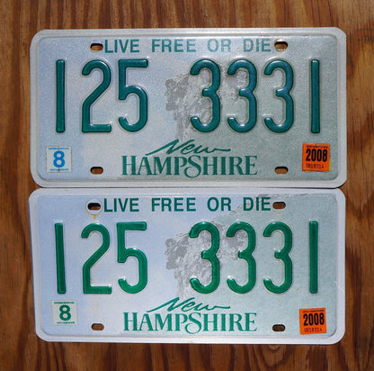 2008 New Hampshire license plate SET / PAIR # 125 3331
