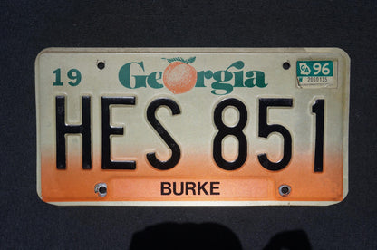 1996 Georgia Peach License Plate BURKE County # HES 851