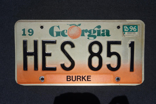 1996 Georgia Peach License Plate BURKE County # HES 851