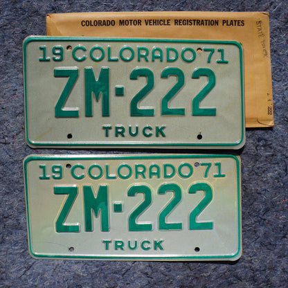 1971 Colorado Truck License Plate PAIR - Unused ZM-222