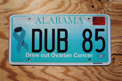2021 Alabama Blue Ribbon License Plate - Drive out Ovarian Cancer # DUB 85