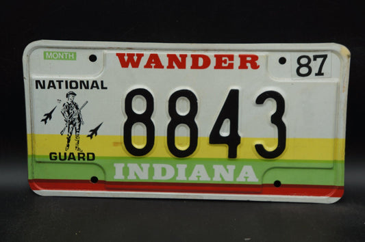 1987 Indiana NATIONAL GUARD License Plate Wander Yellow Green Red Stripes