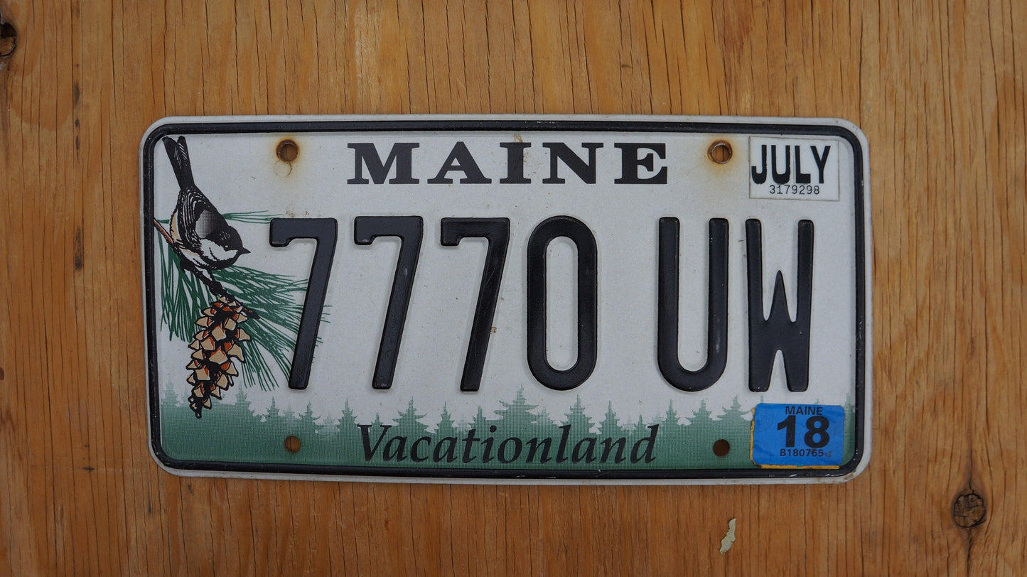 2018 Maine License Plate BIRD Pine Cone # 7770 UW
