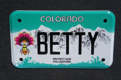 Expired Colorado Vanity MOTORCYCLE License Plate - BETTY - Elizabeth Betsy Bette Hetty