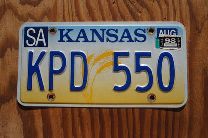 1998 Kansas Yellow WHEAT Graphic Vintage License Plate # KPD 550