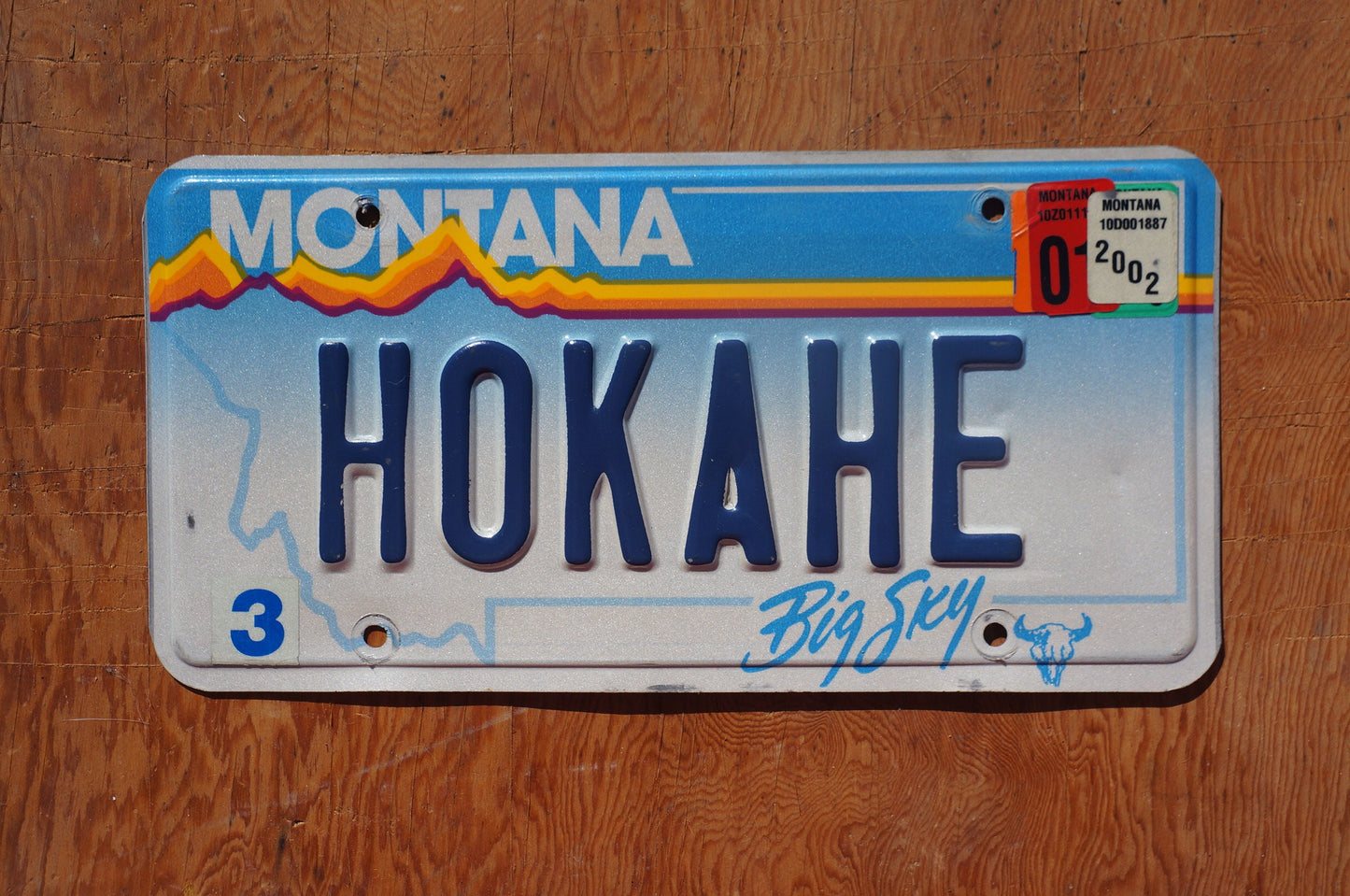 2002 Montana Vanity Big Sky Blue License Plate # HOKAHE