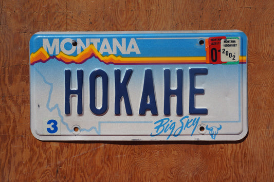 2002 Montana Vanity Big Sky Blue License Plate # HOKAHE