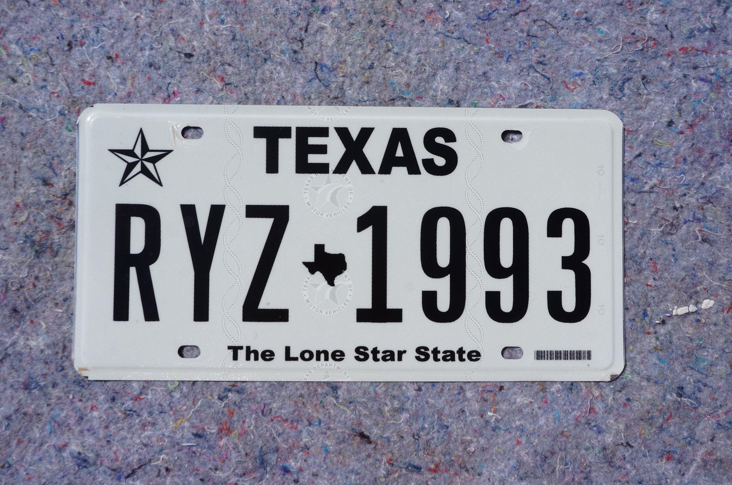 Texas License Plate # RYZ - 1993 Black on White The Lone Star State