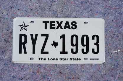 Texas License Plate # RYZ - 1993 Black on White The Lone Star State