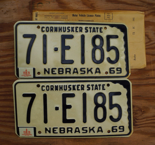 1969 1970 Nebraska License Plate Pair: 'Cornhusker State' Authentic Set