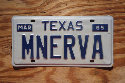 1985 Texas Vanity Vintage License Plate # MNERVA