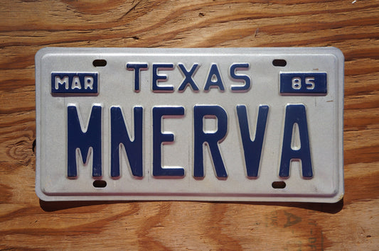 1985 Texas Vanity Vintage License Plate # MNERVA