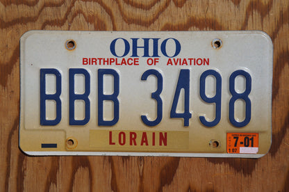 2001 Ohio Lorain County Vintage License Plate # BBB 3498