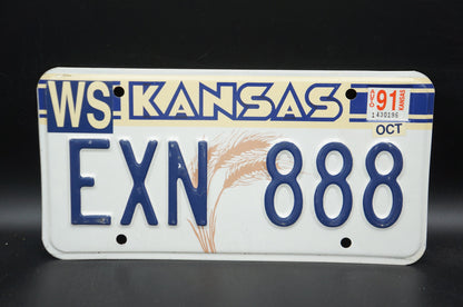 1991 Kansas Vintage Yellow WHEAT Graphic License Plate # EXN 888