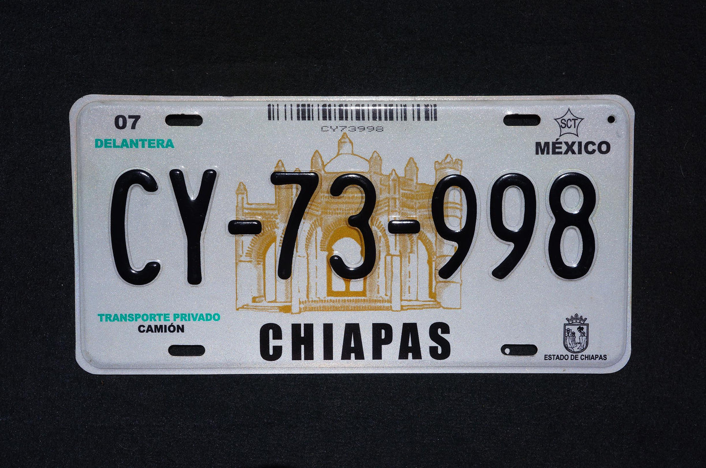 2007 Graphic CHIAPAS Mexico License Plate