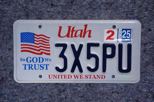 2025 Utah American Flag License Plate - In God We Trust - United We Stand