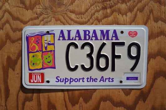 Alabama SUPPORT THE ARTS License Plate Book of Music Dance Paint Mask Heart of Dixie