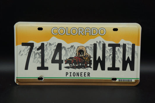 Colorado Pioneer Yellow License Plate - Horse and Wagon # 714 - WIW