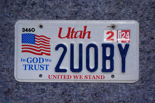 2024 Utah American Flag License Plate # 2UOBY - In God We Trust - United We Stand