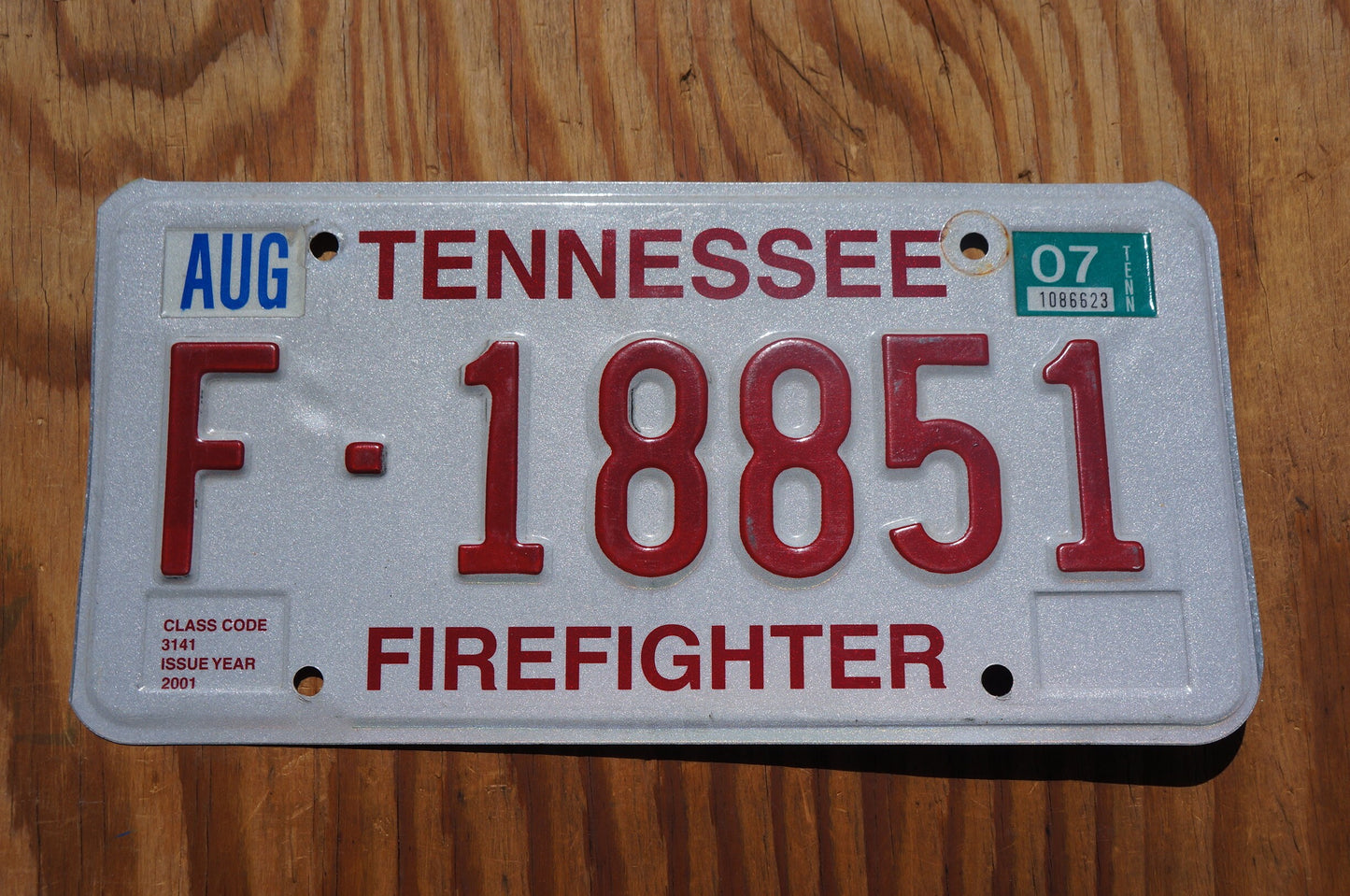 2007 Tennessee FIREFIGHTER License Plate