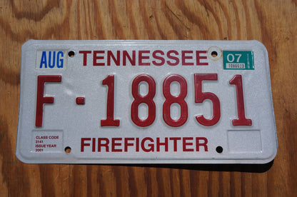 2007 Tennessee FIREFIGHTER License Plate