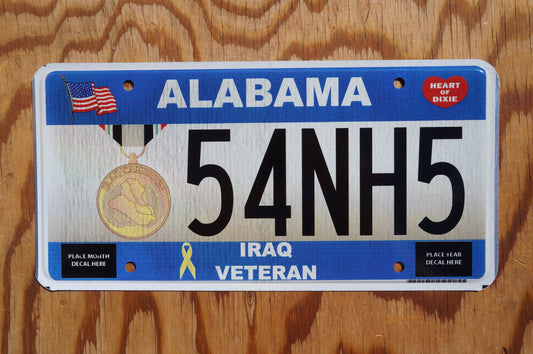 Alabama IRAQ VETERAN  License Plate - Military Army Gold Metal