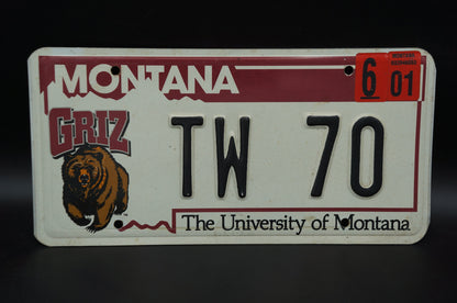 Montana License Plate University of Montana GRIZ Football # TW 70