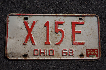 1968 Vintage Ohio License Plate # X 15 E