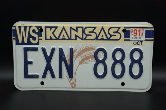 1991 Kansas Vintage Yellow WHEAT Graphic License Plate # EXN 888