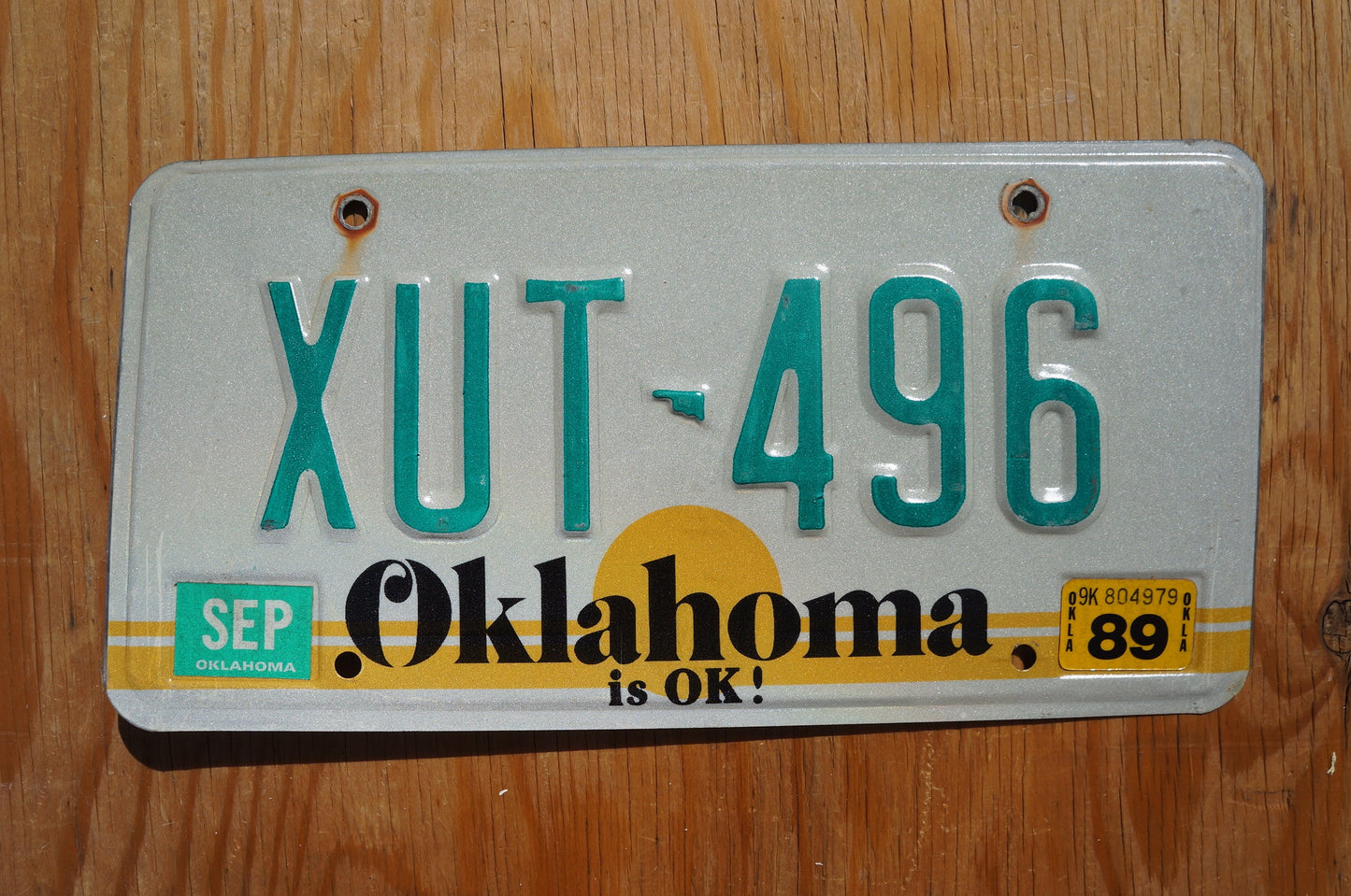 One or More - 1980s 90s Oklahoma IS OK! Yellow Sun License Plate