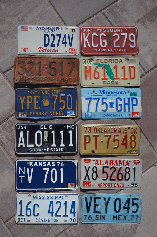 Vintage MIXED STATES LOT of 12 License Plates For Collection / Decoration / Craft