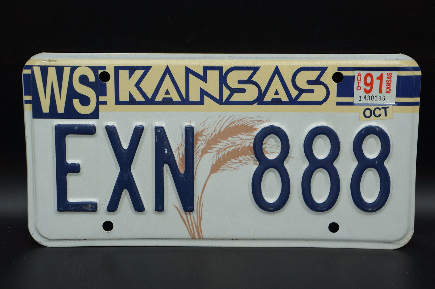 1991 Kansas Vintage Yellow WHEAT Graphic License Plate # EXN 888