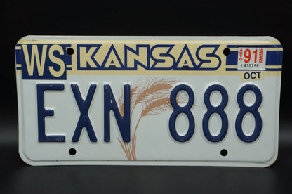 1991 Kansas Vintage Yellow WHEAT Graphic License Plate # EXN 888