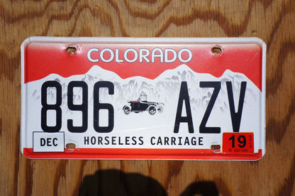2019 Colorado HORSELESS CARRIAGE Red License Plate