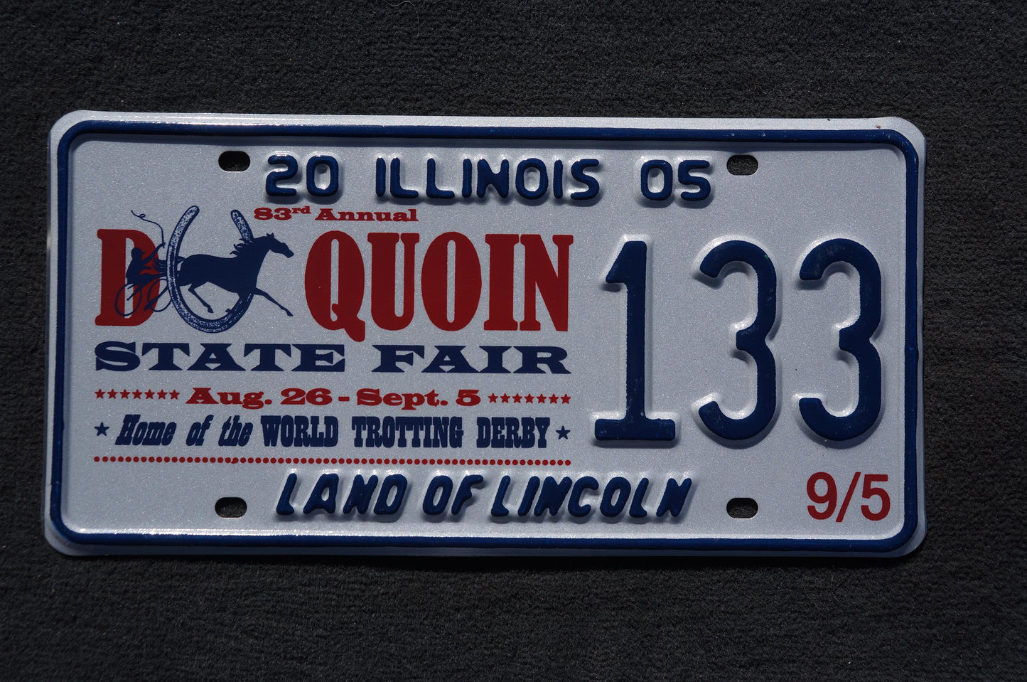 2005 Illinois Du Quoin state fair Convention License Plate # 133 Horse Trot