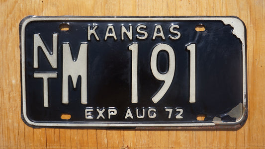 1972 Kansas Vintage Black License Plate # NT - M 191 - Midway USA