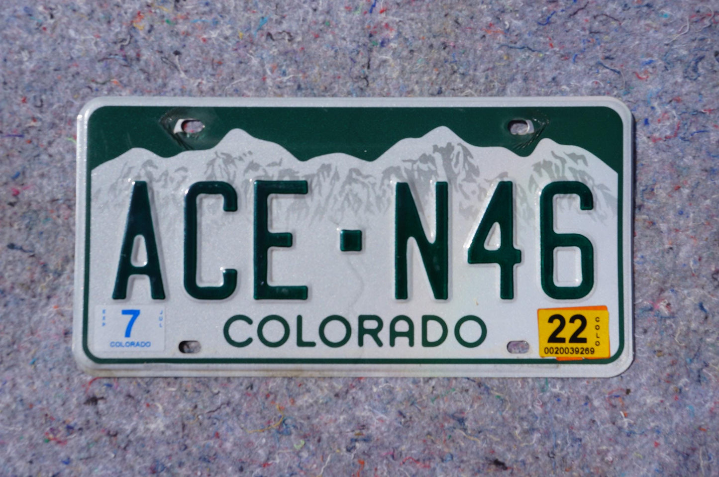 2022 Colorado License Plate # ACE - N46