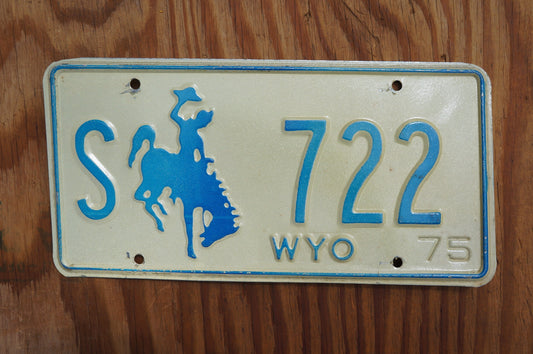 1975 Wyoming STATE OWNED VEHICLE Blue Rodeo Cowboy Horse License Plate