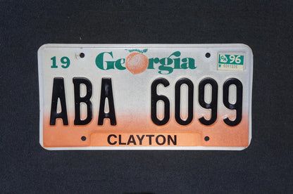 1996 Georgia Peach License Plate CLAYTON County # ABA 6099