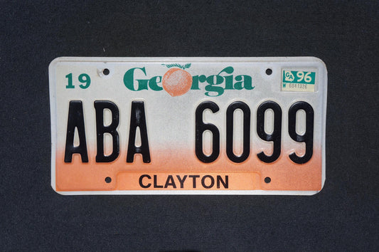 1996 Georgia Peach License Plate CLAYTON County # ABA 6099