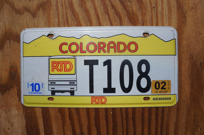 2002 Colorado RTD Public Transportation Bus Yellow License Plate