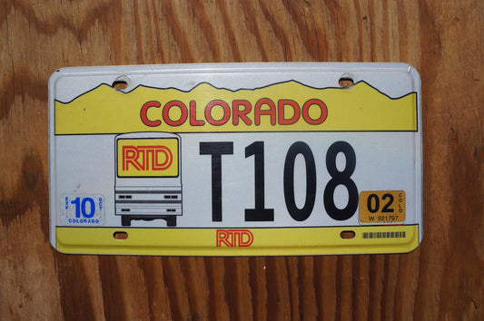2002 Colorado RTD Public Transportation Bus Yellow License Plate