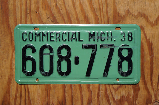 1938 Michigan Commercial Blue License Plate # 608 - 778