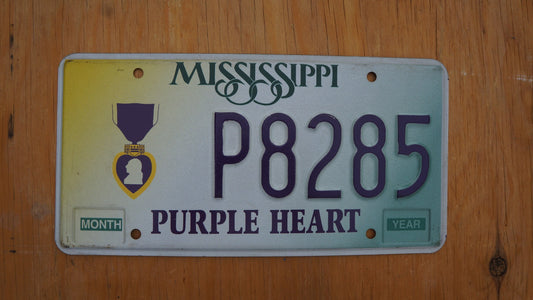 Mississippi PURPLE HEART Embossed License Plate # P8285