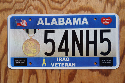 Alabama IRAQ VETERAN  License Plate - Military Army Gold Metal