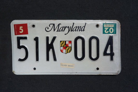 2002 Maryland Vintage License Plate # 9CL E56