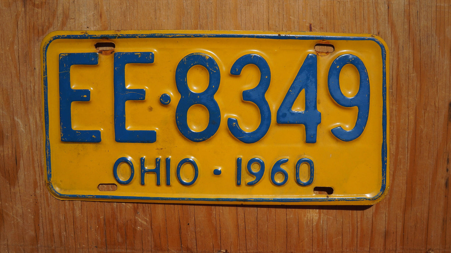 1960 Ohio Blue on Yellow Vintage License Plate