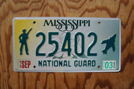2003 Mississippi National Guard License Plate # 25402 - Soldier Jet Magnolia