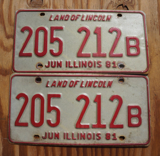 1981 Illinois License Plate Pair / Set - Land of Lincoln